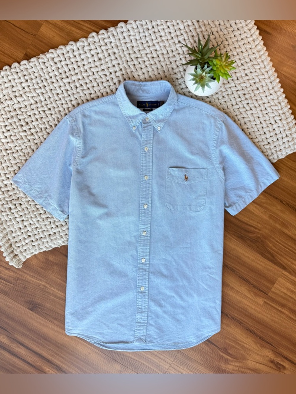Ralph Lauren | Men’s Classic Fit Short Sleeve Oxford Shirt Light Indigo | Large
